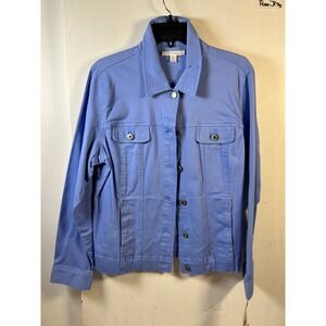 JM Collection Trucker Jacket Womens 10 Perri Blue NEW 6453PRB460 Cotton Blend